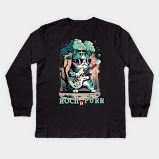 "Rock n purr" cat Kids Long Sleeve T-Shirt